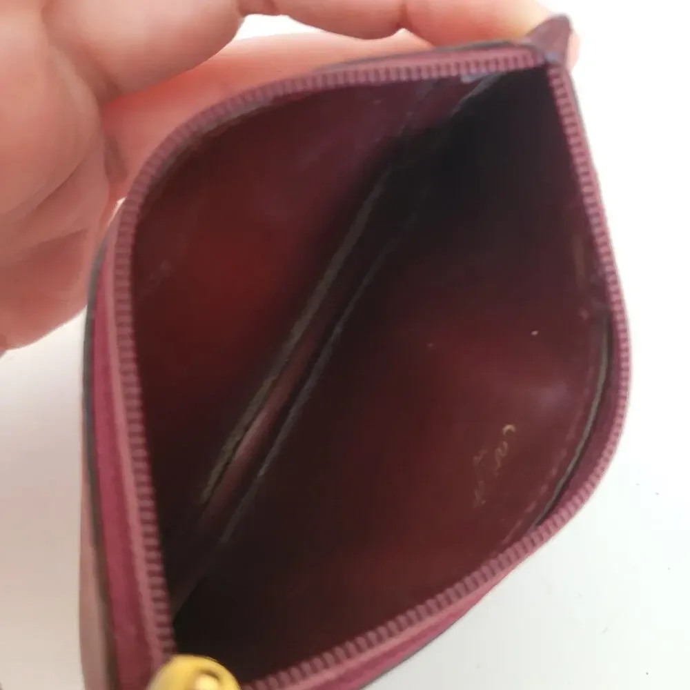 Cartier Vintage Mini Coin Holder Wallet Bordeaux Leather Small Red Zip Rectangl